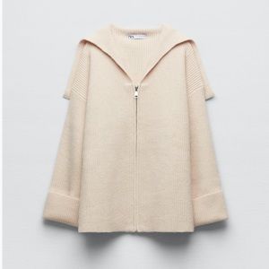 Zara Ecru Rib Knit Zip Cardigan